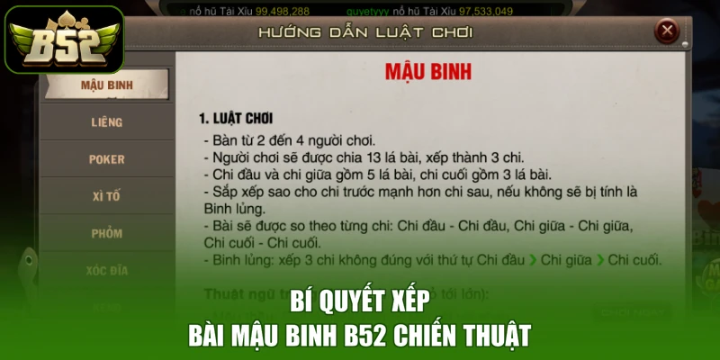 Bí quyết xếp bài mậu binh B52 chiến thuật