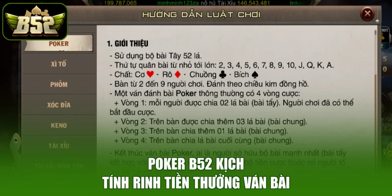 Poker B52 kịch tính rinh tiền thưởng ván bài